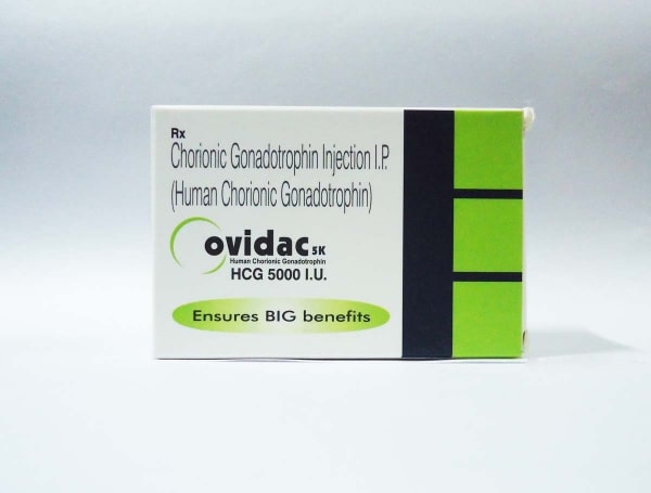 Box of Ovidac 5000 iu/ml Injection (HCG Freeze Dried Intramuscular)
