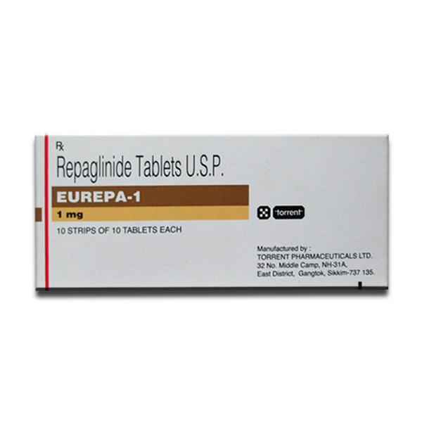 Box and blister of generic Repaglinide 1 mg Tablets