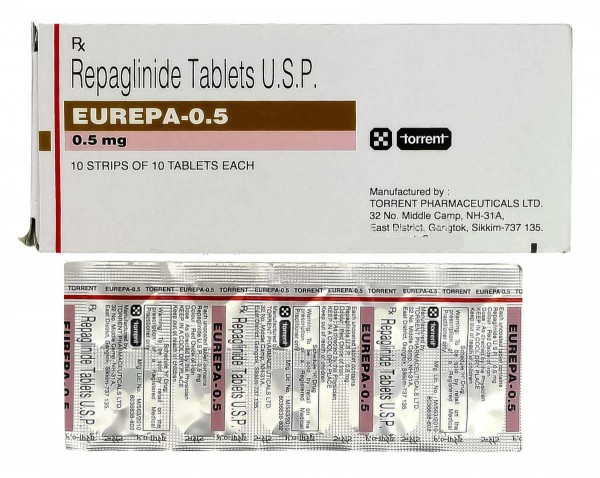 Box and blister of generic Repaglinide 0.5 mg Tablets
