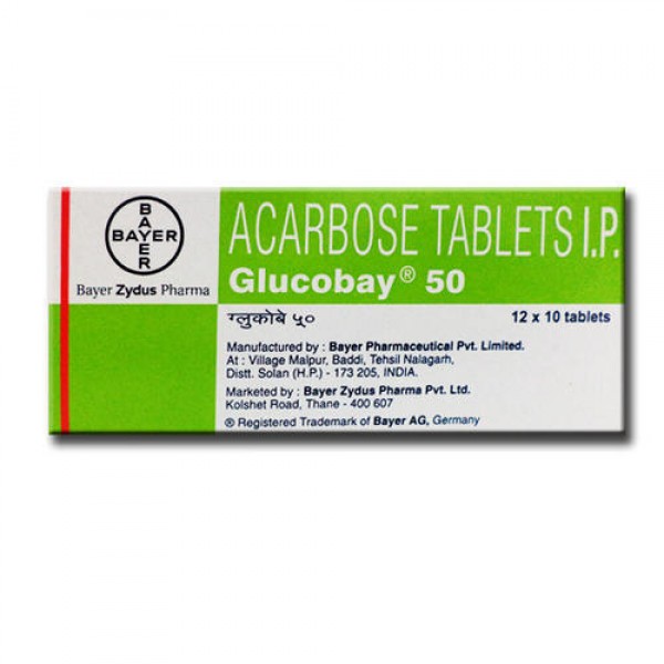 Box of generic Acarbose 50mg tablets