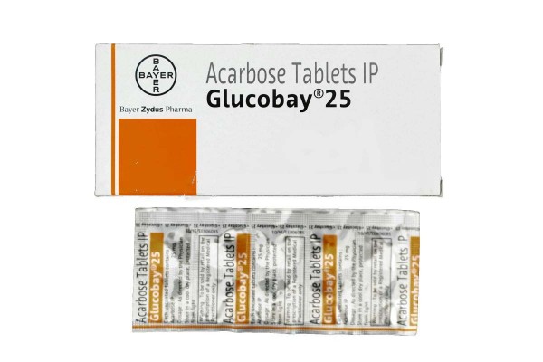 Box and Blisters of generic Acarbose 25mg tablets