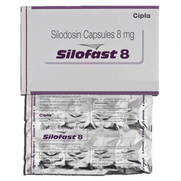 A box of Silodosin 8mg Capsules