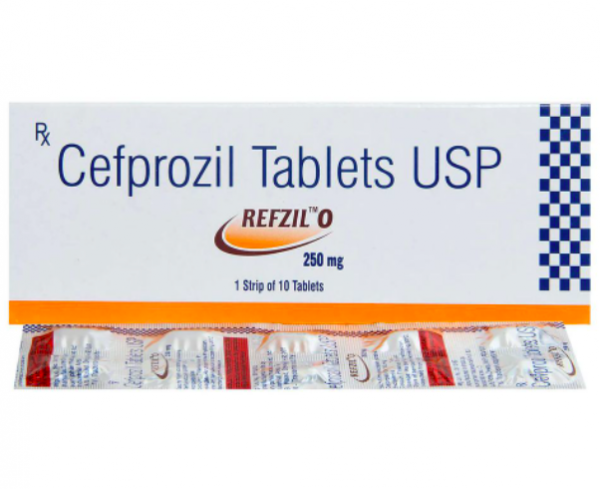 A strip and a box of Cefprozil 250mg Tablet