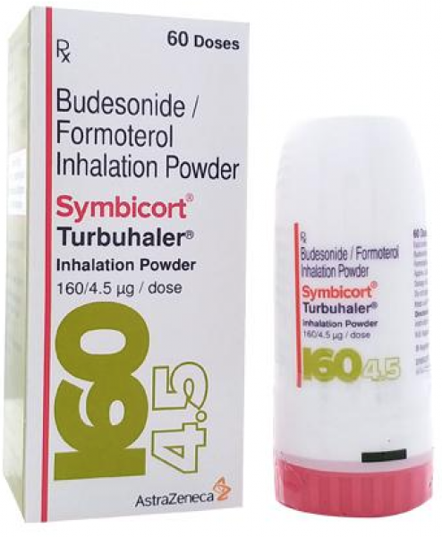 A box and a device of Formoterol (4.5mcg) + Budesonide (160mcg)