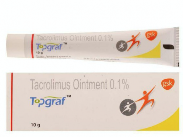 A box and a tube of Tacrolimus 0.10 Percent Ointment- 10gm