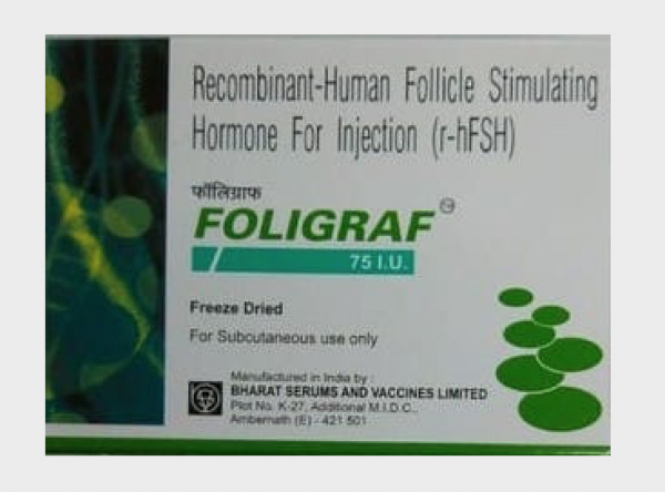 A box of Recombinant Human follicle stimulating hormone 75IU Injection