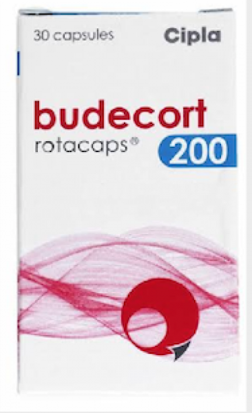 A box of generic Budesonide 200mcg Rotacaps