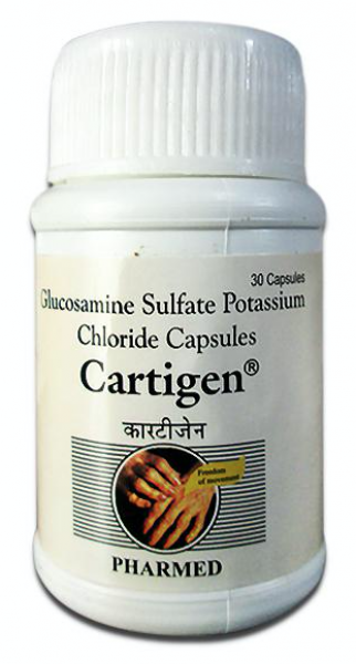 A bottle of Genicin Generic 500 mg Capsule - Glucosamine