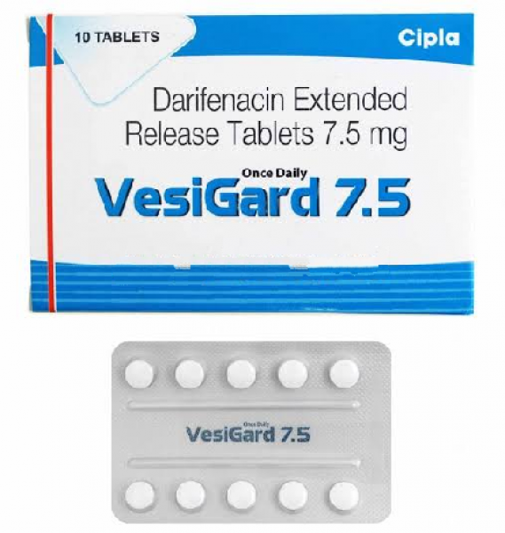 Box and a strip of Enablex Generic 7.5 mg Pill PR - Darifenacin