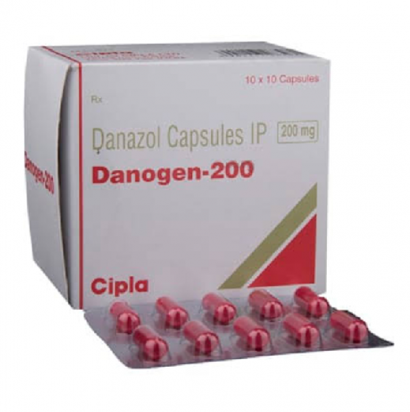 Box pack and a strip of Danocrine Generic 200 mg Capsule