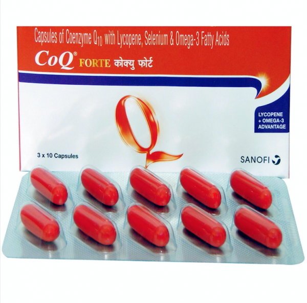 Box pack and a strip of geCo-Enzyme Q-10 ,Docosahexaenoic Acid ,Eicosa pentaenoic Acid & Lycopene Generic Capsule