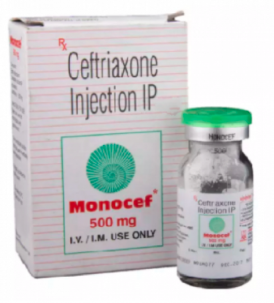 A box pack and a bottle of Rocephin Generic 500 mg Injection of 2ml - Ceftriaxone