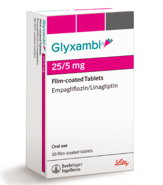 A box of Glyxambi 25mg/5mg Pill