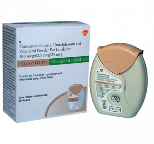 Trelegy Ellipta Inhaler ( 30 Doses )  - 0.1mg / 0.0625 mg / 0.025mg (92mcg/55mcg/22mcg)  (Brand)