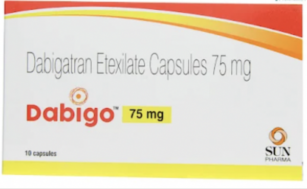 A box of Dabigatran Etexilate 75mg Capsule