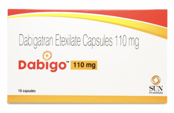 A box and a strip of Dabigatran Etexilate 110mg Capsule