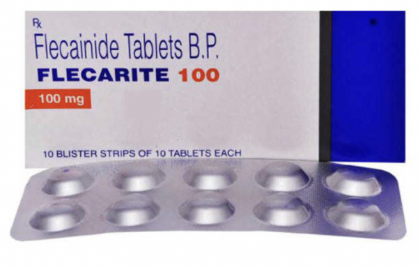 A box and strip of Flecainide 100mg tablets