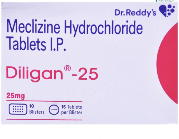 Strip of tablet containing Meclizine 25mg