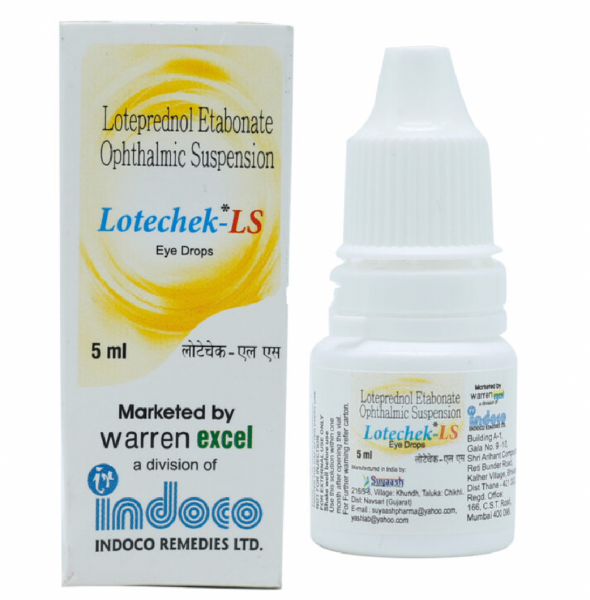 A box and eye drop bottle of Loteprednol etabonate 0.2%