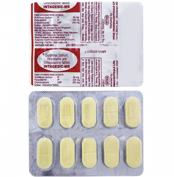 Front and back of Chlorzoxazone/Diclofenac/Paracetamol strip