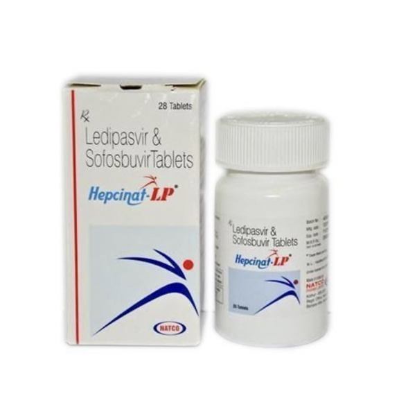 Box and bottle of generic ledipasvir 90mg and sofosbuvir 400mg