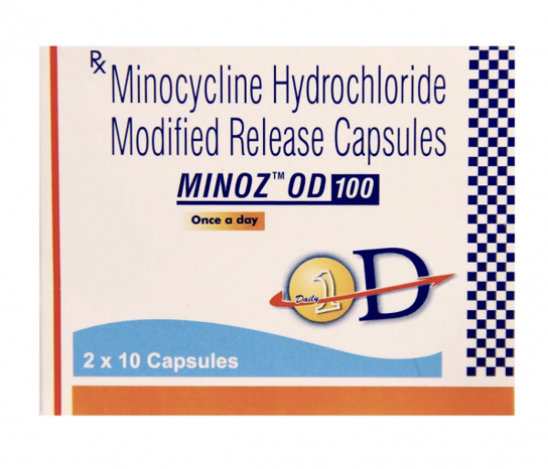 A capsule box of Minocycline 100mg