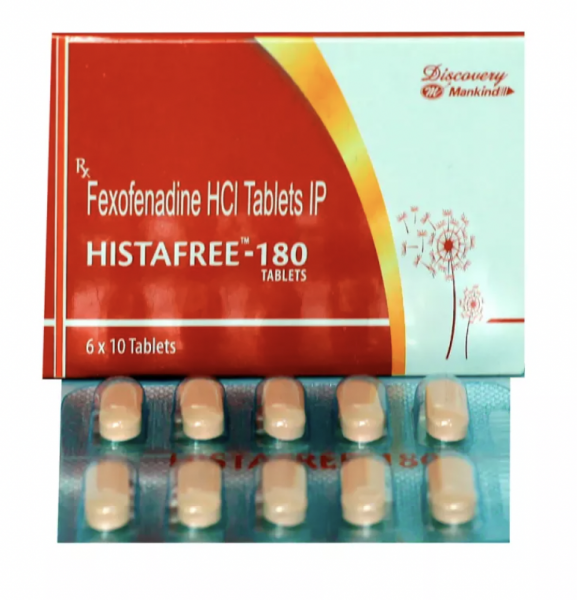 Box pack and blister strips of generic Allegra 180mg Tablets - Fexofenadine Hcl 