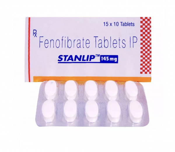 A box and a blister of generic Tricor 145mg Tablets - Fenofibrate