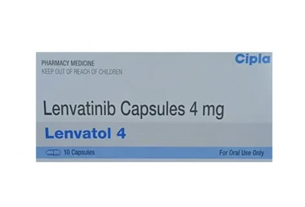 A box pack of Lenvatinib (4mg) capsules