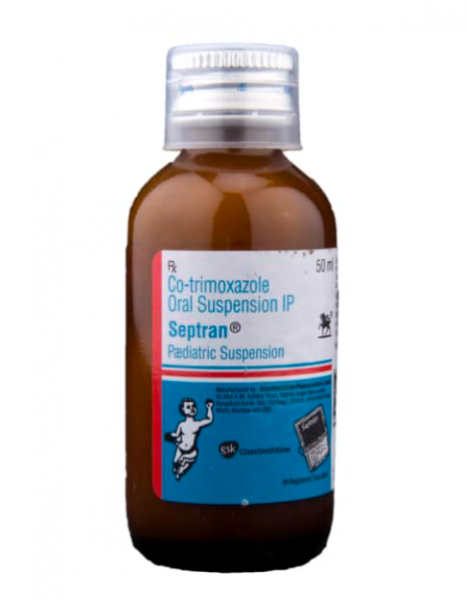 A bottle of Sulfamethoxazole (200mg) + Trimethoprim (40mg) Suspension