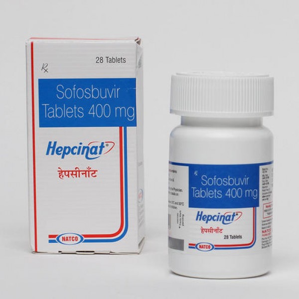 Box and bottle of generic sofosbuvir 400mg tablets