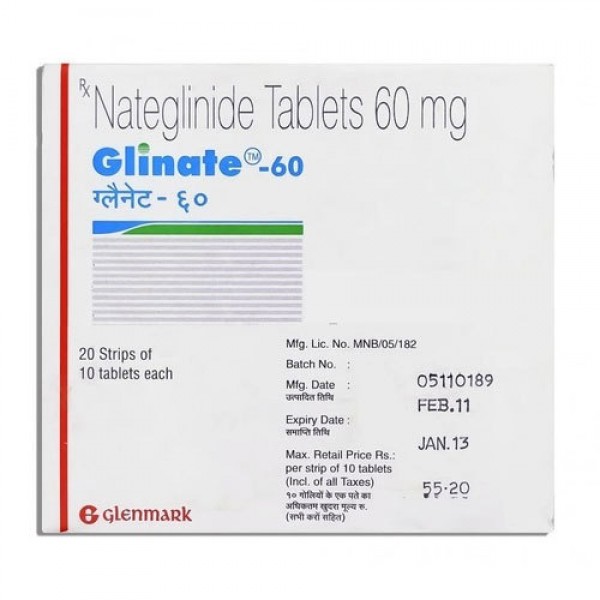 box of generic Nateglinide 60 mg Tablets
