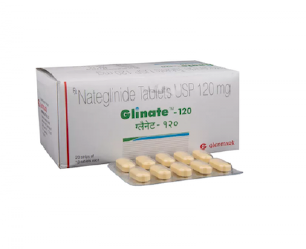 Box and blister of generic Nateglinide 120 mg Tablets