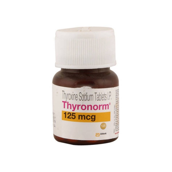 A bottle of Thyroxine 125mcg Pills 