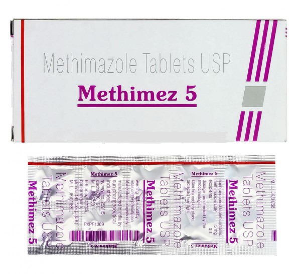 A box and a blister of Methimazole 5mg Pills