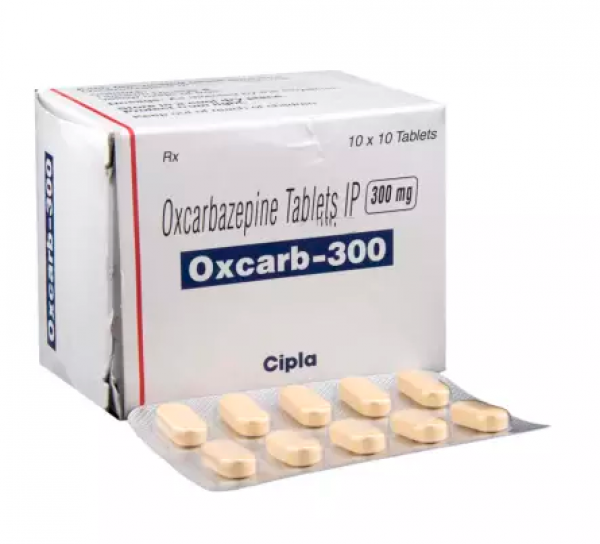 Box and strip of generic OXCARBAZEPINE 300mg Tablets