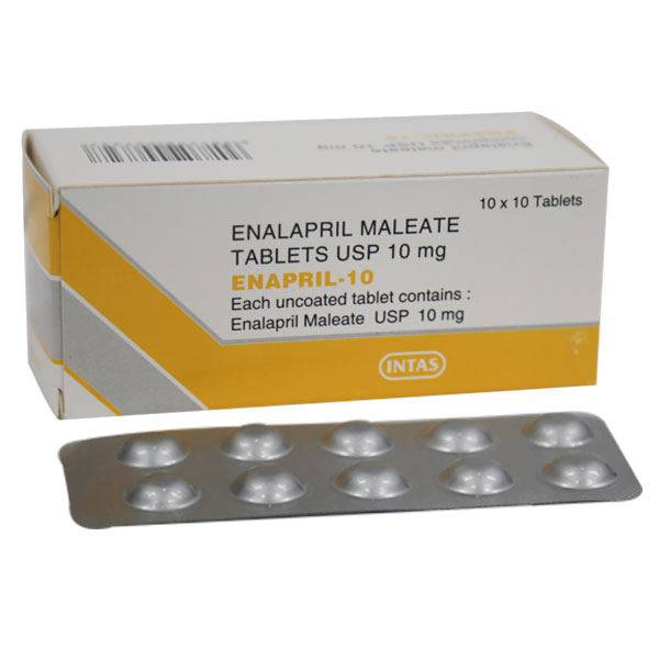 A box and a strip of Enalapril 10mg Pills
