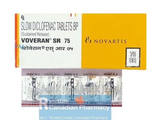 A box pack and a blister of Voltaren sr 75mg tablet - diclofenac sodium