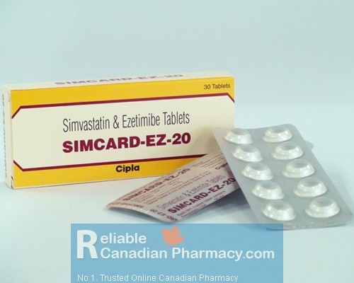 Box pack and blister strips of generic Vytorin 10mg / 20mg Tablets - Ezetimibe and Simvastatin