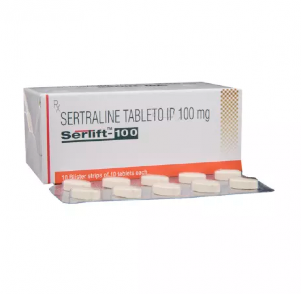 Blister and box of generic Sertraline HCl 100mg tablet